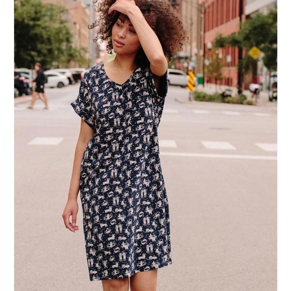Navy cotton Zodiac dress - Picture 1 of 4